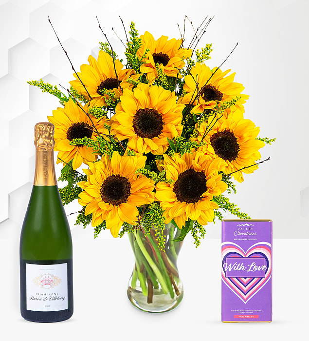 Sensational Sunflowers Champagne Joy Gift