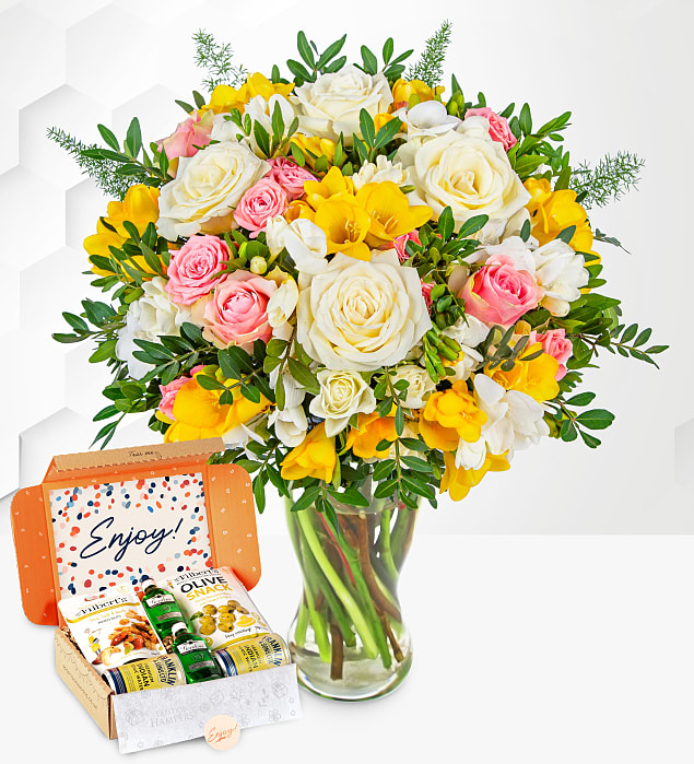 Rose and Freesia with Gin Gift