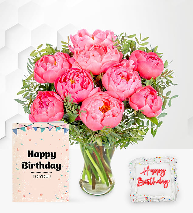 Peony Blush with Birthday Cake & Card