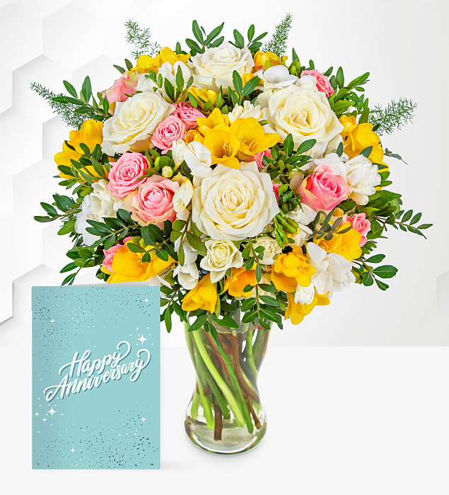 Rose and Freesia with Anniversary Card