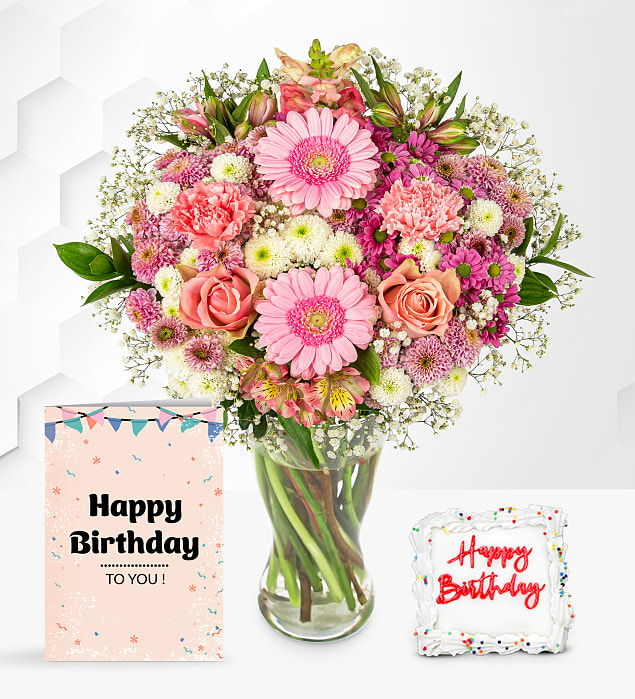 Rosé Serenade with Birthday Cake & Card