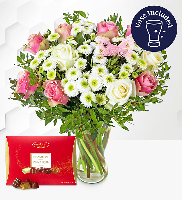 Rose Meadows with Chocs & Vase