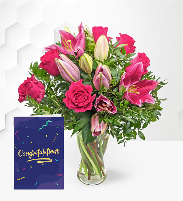 Pink Lily & Rose & Congrats Card