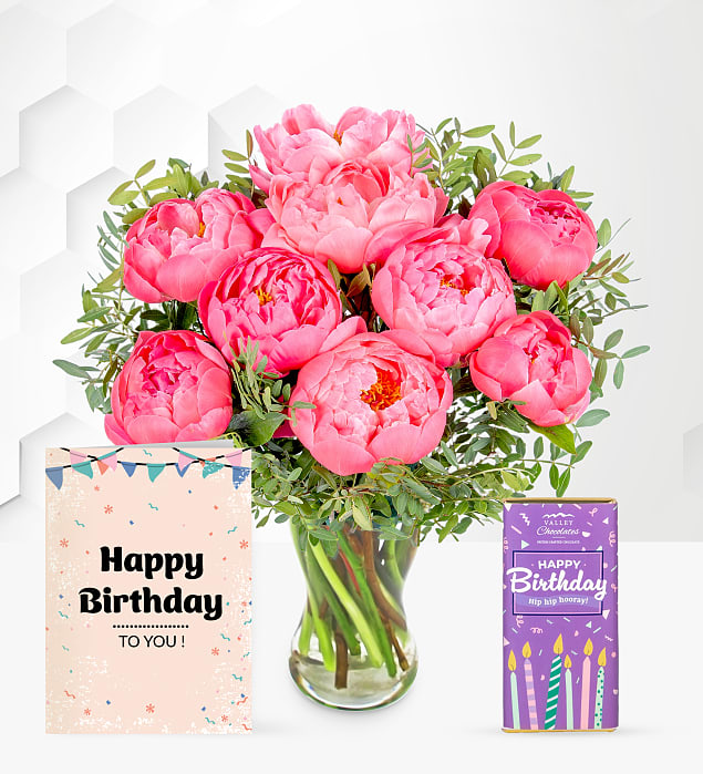 Peony Blush with Birthday Chocolate & Card