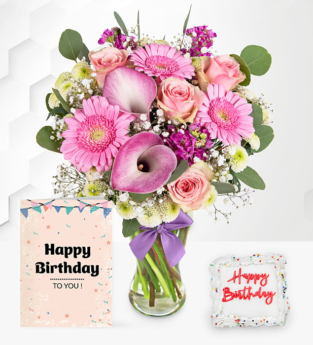 The June Bouquet with Birthday Cake & Card