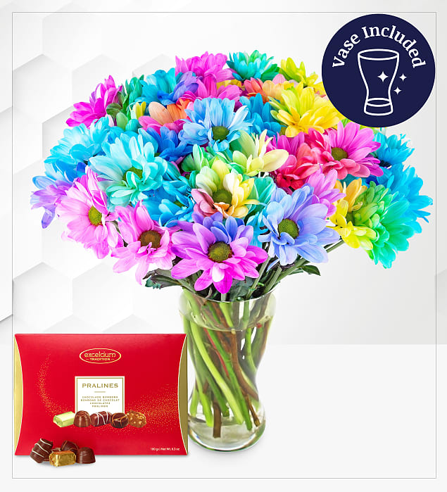 Rainbow Joy with Chocs & Vase