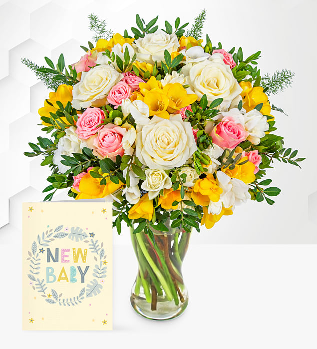 Rose and Freesia with New Baby Card