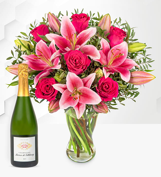 Rose and Lily with Champagne Medium