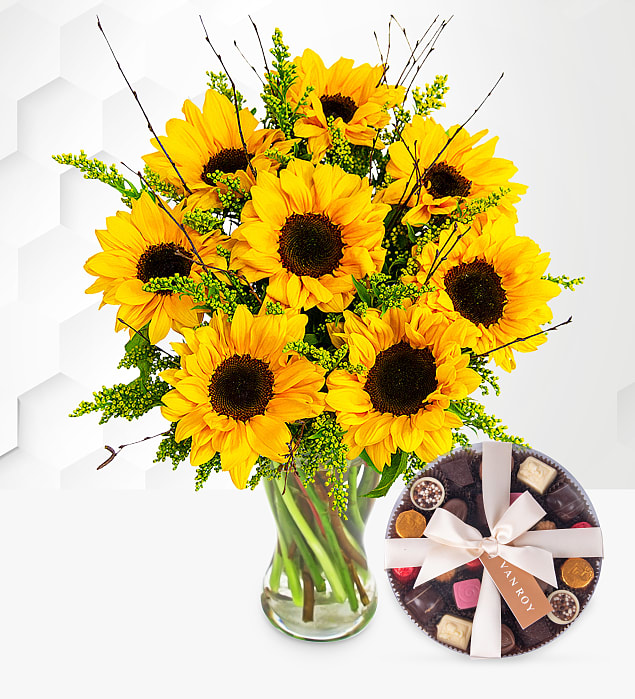Sensational Sunflowers with Premium Belgian Chocolates 