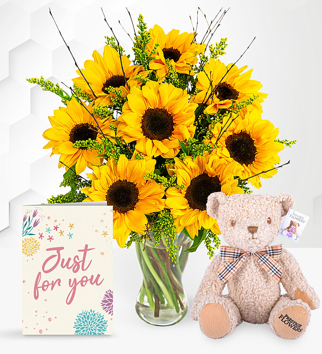 Sensational Sunflowers with Teddy & Card
