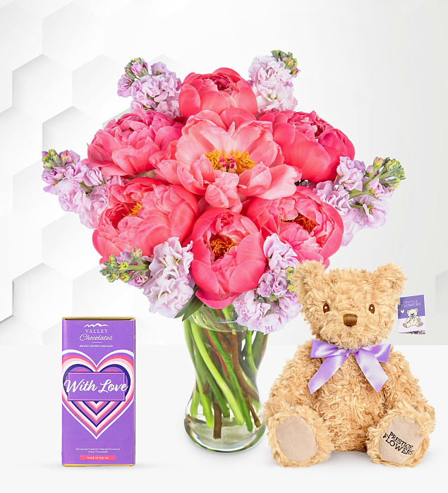 Paradise Peonies Teddy Joy Gift