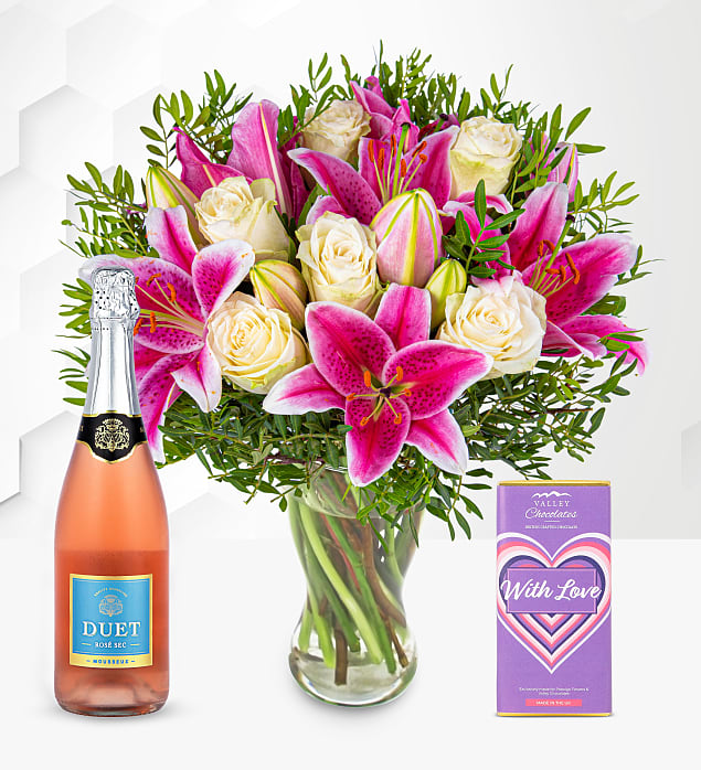 Pink Lilies & Roses Fizz Joy Gift