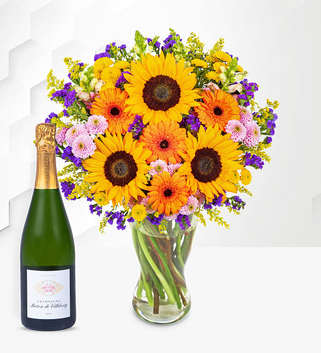 Brilliant Sunshine Bouquet with Champagne