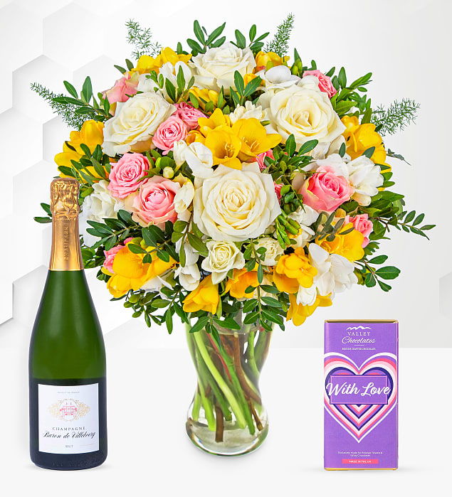 Rose and Freesia Champagne Joy Gift