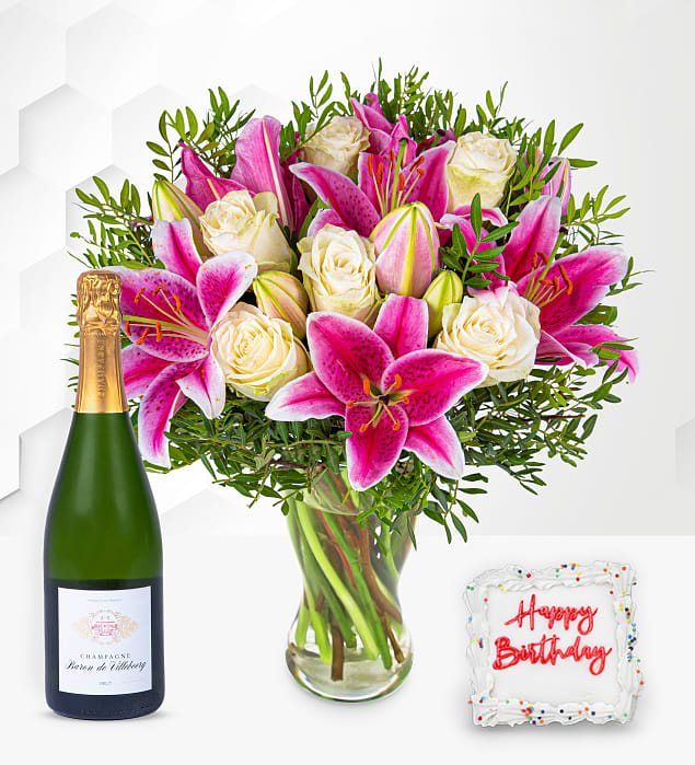 Pink Lilies & Roses Luxury Birthday Gift