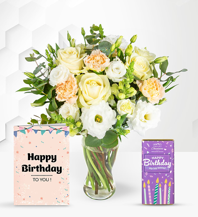 Ivory Harmony with Birthday Chocolate & Card