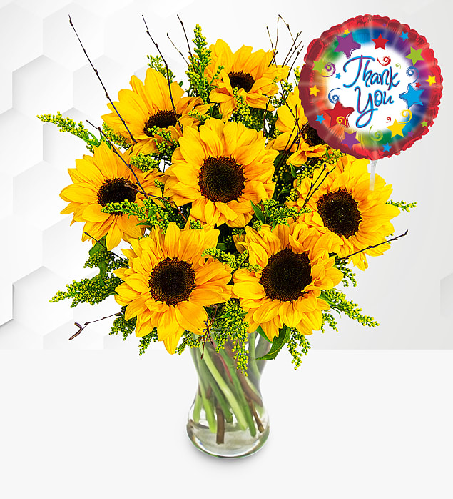 Sensational Sunflowers with Thank You Balloon