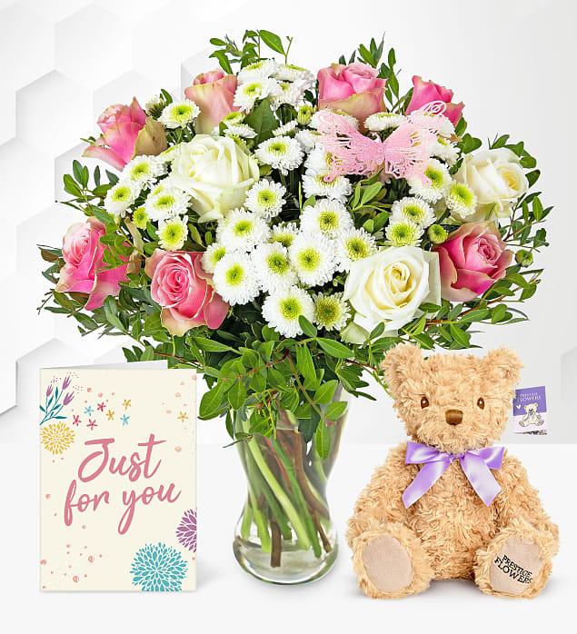 Rose Meadows with Teddy & Card Medium