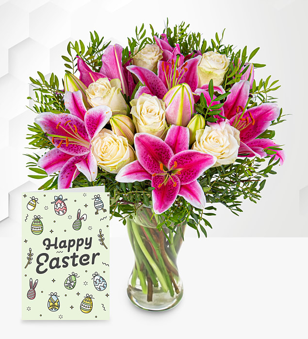 Pink Lilies & Roses with Card