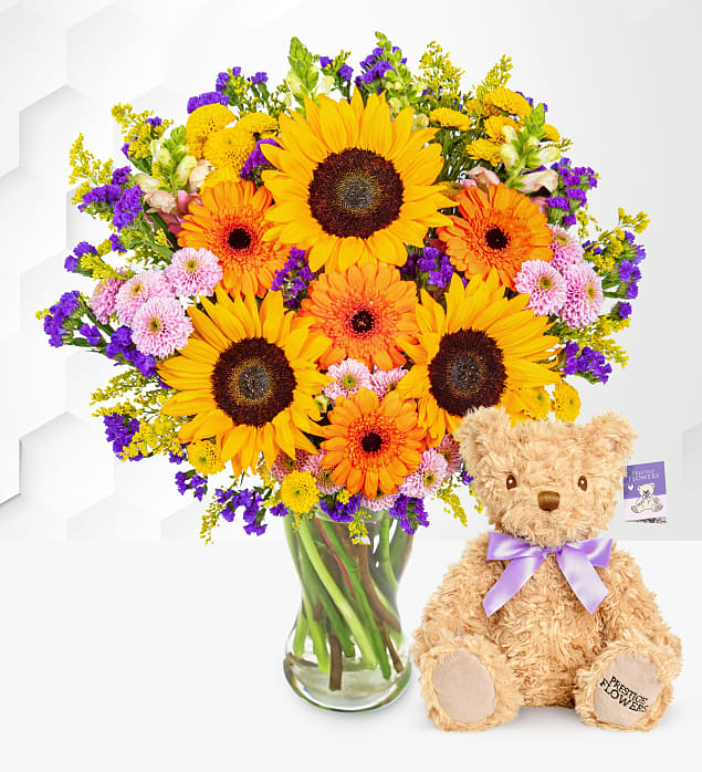 Brilliant Sunshine Bouquet with Teddy