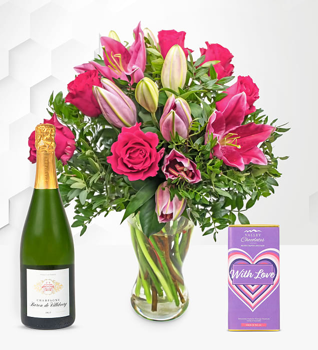 Rose and Lily Champagne Joy Gift