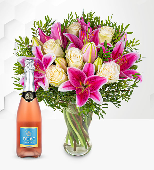 Pink Lilies & Roses With Fizz