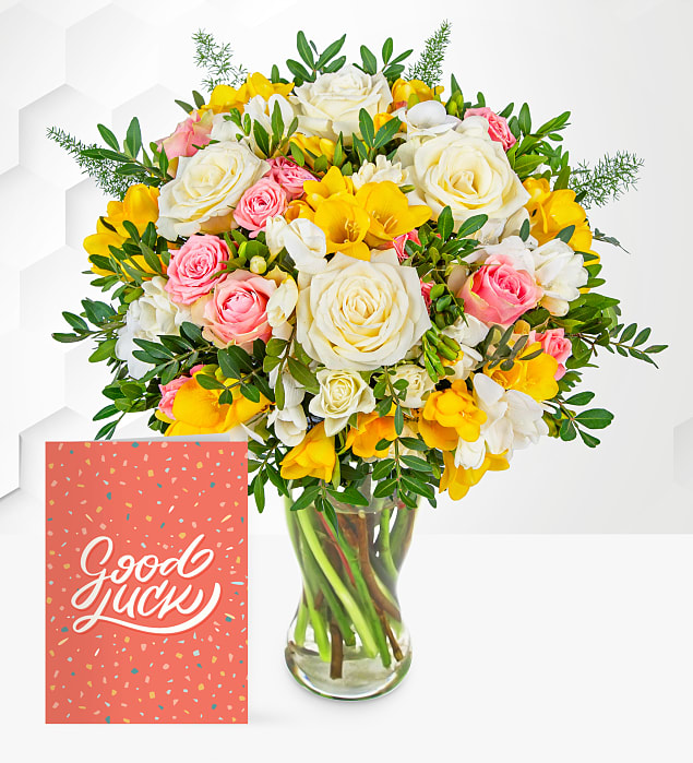 Rose and Freesia with Good Luck Card