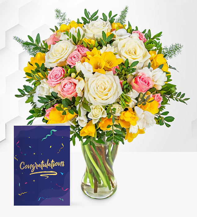 Rose and Freesia with Congratulations Card