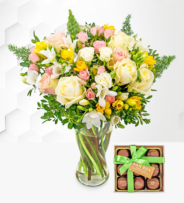 Rose and Freesia with Dubai Chocolates