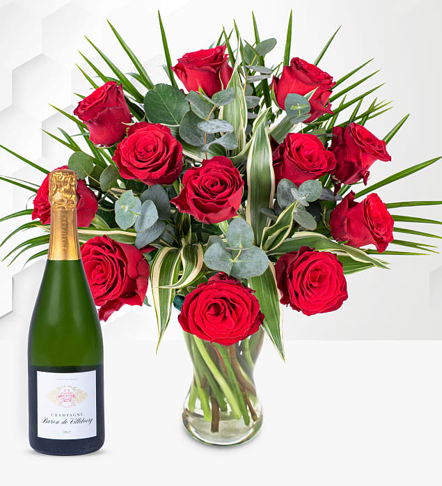 12 Red Roses with Champagne