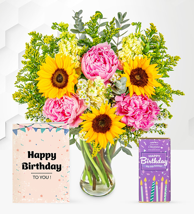 Sunkissed Delight with Birthday Chocolate & Card