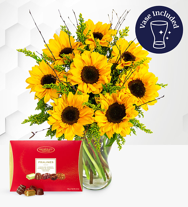 Sensational Sunflowers with Chocs & Vase