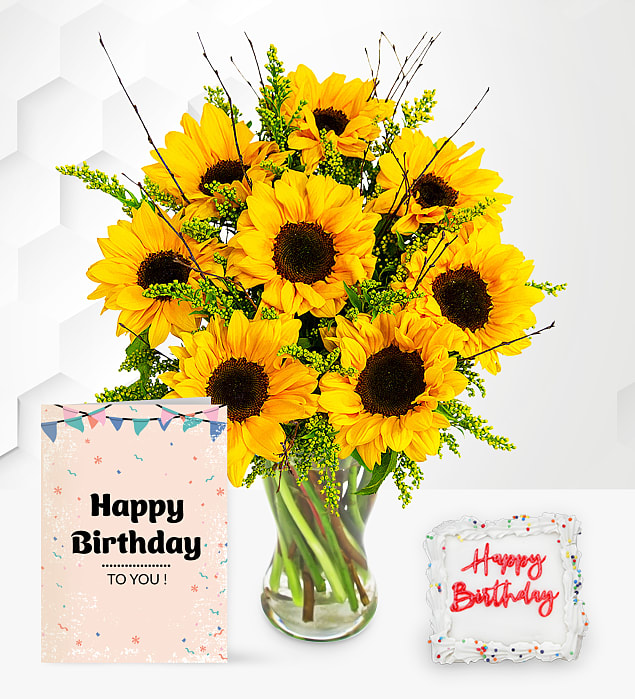 Sensational Sunflowers with Birthday Cake & Card