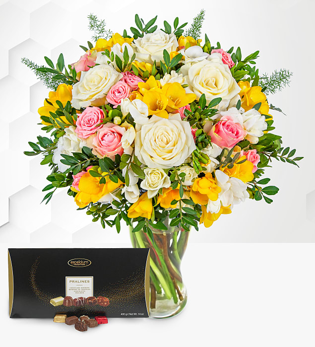 Rose and Freesia with Chocs