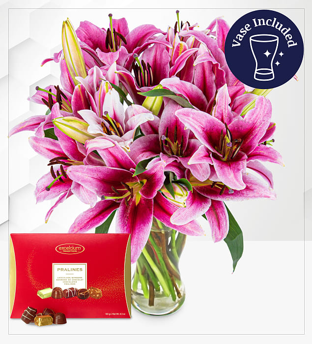 Stargazer Lilies with Chocs & Vase