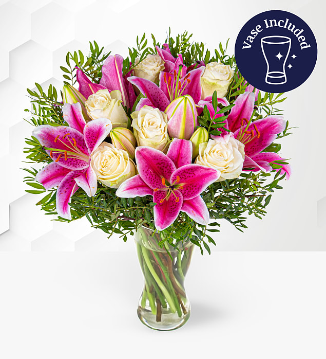 Pink Lilies & Roses with Vase