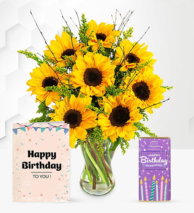 Sensational Sunflowers with Birthday Chocolate & Card