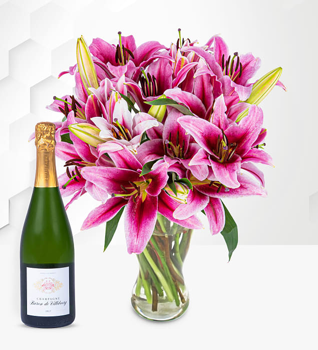 Stargazer Lilies With Champagne Medium