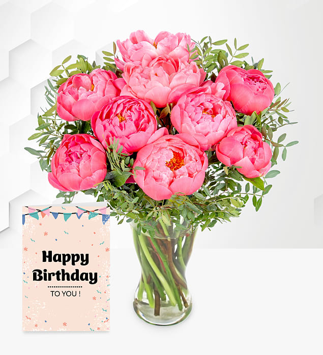 British Summer Peonies with Card (Just For You) Medium