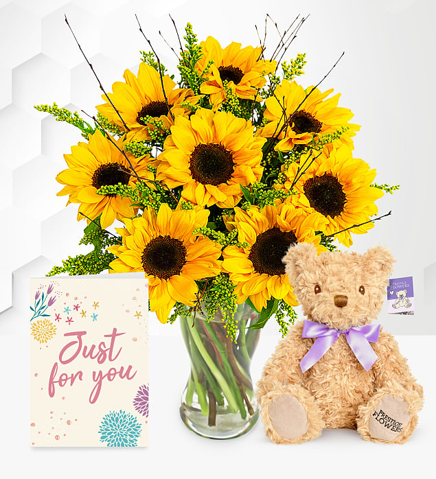 Sensational Sunflowers with Teddy & Card