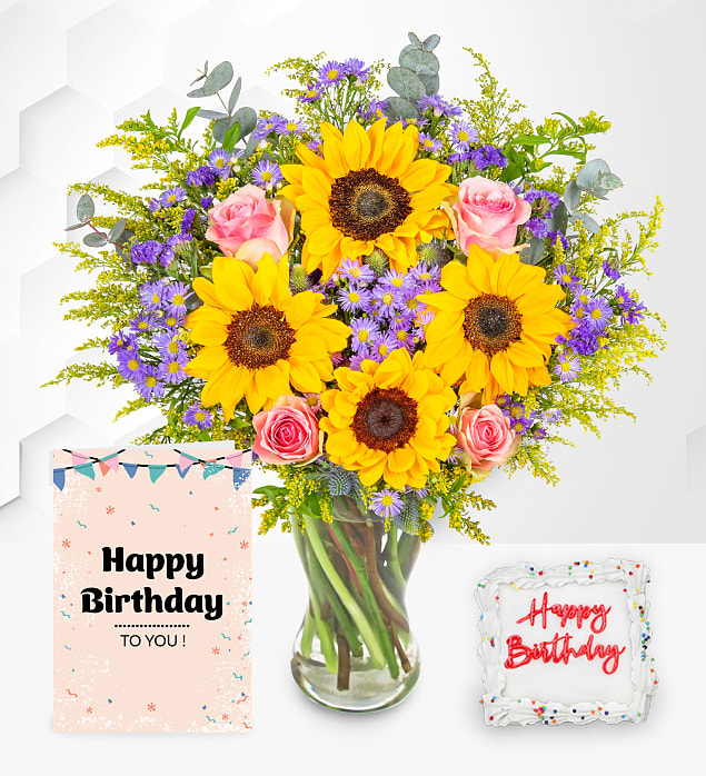 July Bouquet with Birthday Cake & Card