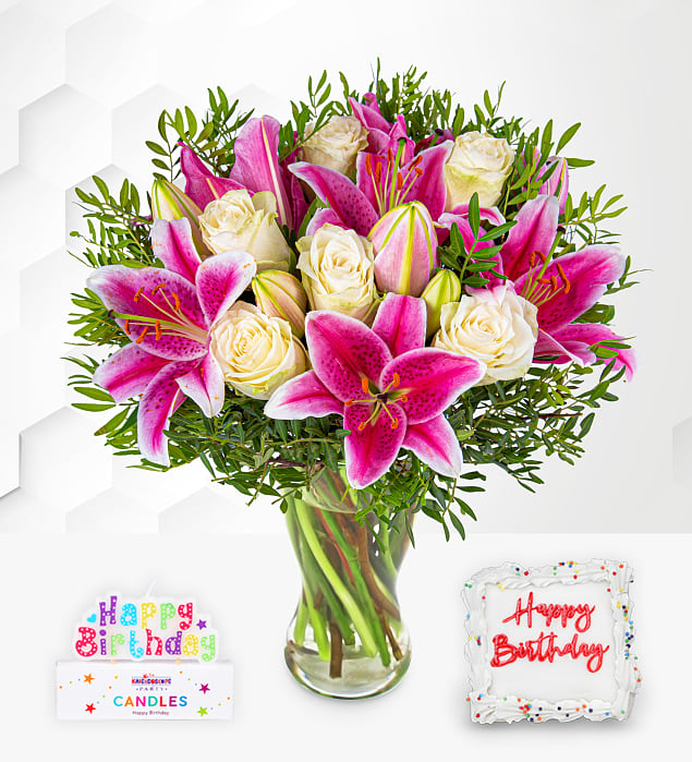 Pink Lilies & Roses Birthday Surprise Gift