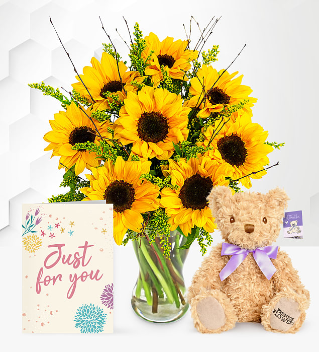 Sensational Sunflowers with Teddy & Card