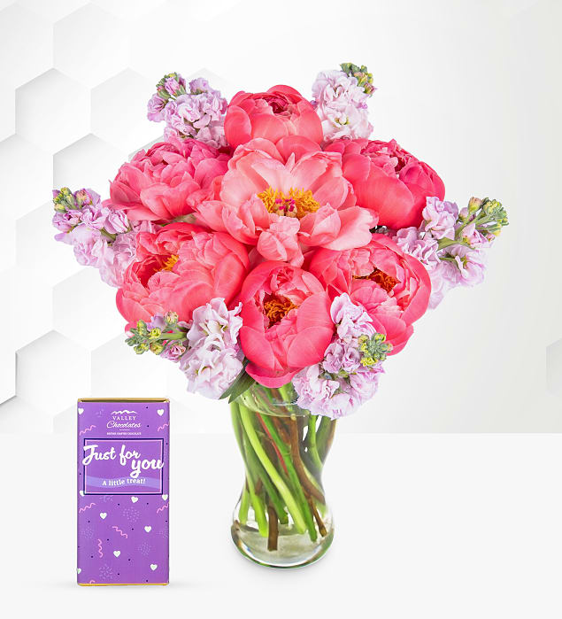 Paradise Peonies with Just For You Chocolate