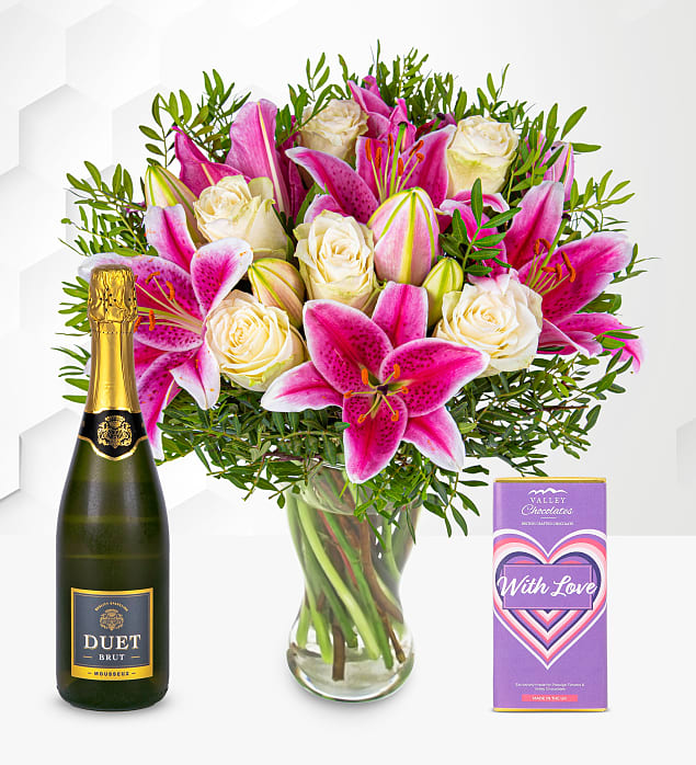 Pink Lilies & Roses Fizz Joy Gift