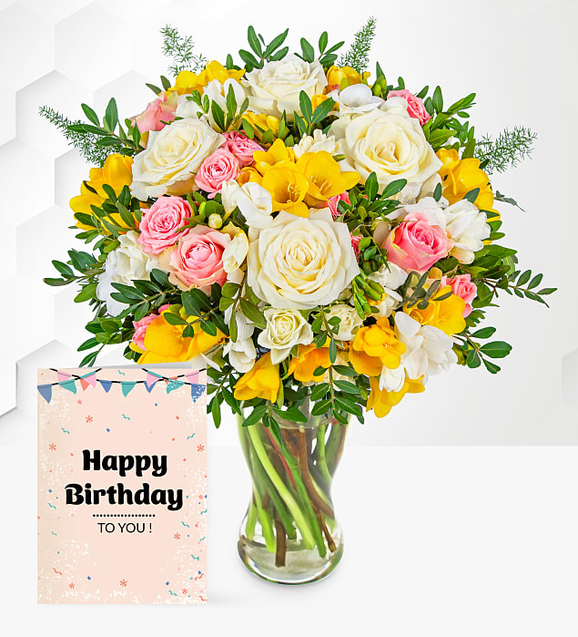Rose and Freesia with Birthday Card