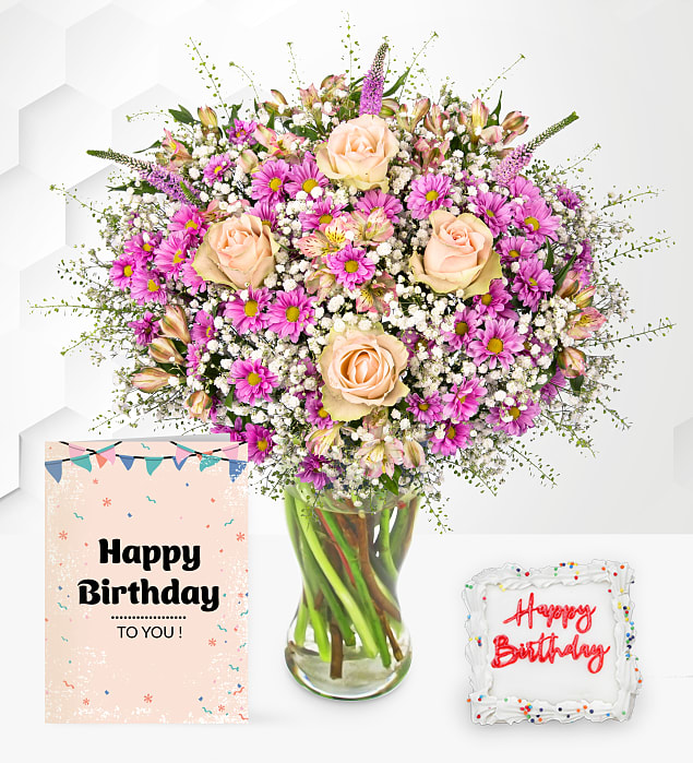 Pink Sunshine with Birthday Cake & Card
