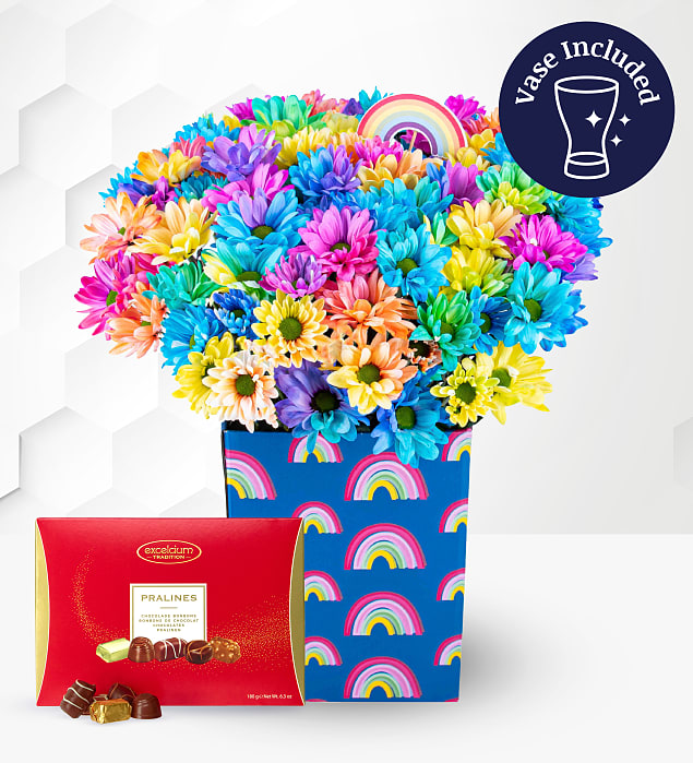 Rainbow Joy with Chocs & Vase