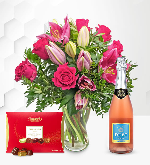 Rose and Lily with Fizz & Chocolates