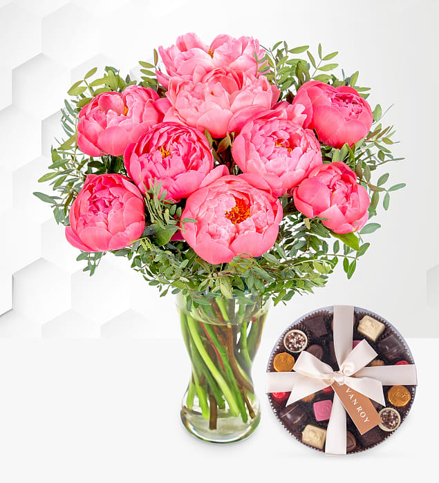 Peony Blush with Premium Belgian Chocolates 